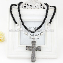 2014 Trendy Diamond Cross Halskette mit schwarzen Perlen